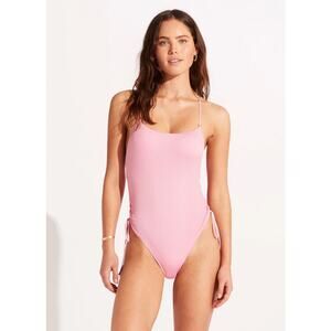 Seafolly Sea Dive Scoop Neck Drawstring Side One Piece US SIZE 12 NWT